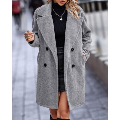 Angashion Дамски размити поларени ревери с отворена предна дълга жилетка Палто от изкуствена кожа Топли зимни якета