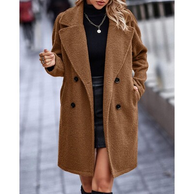 Angashion Дамски размити поларени ревери с отворена предна дълга жилетка Палто от изкуствена кожа Топли зимни якета