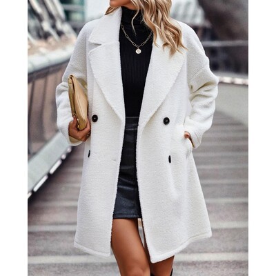 Angashion Дамски размити поларени ревери с отворена предна дълга жилетка Палто от изкуствена кожа Топли зимни якета