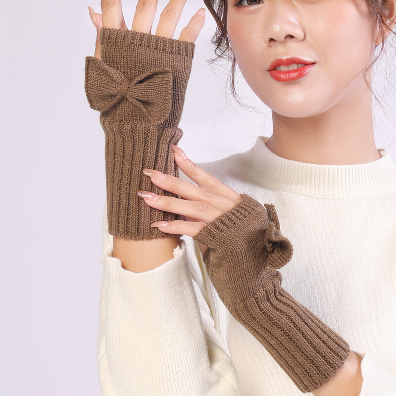 Ziemas jauks tauriņš puspirkstu cimdi sievietēm īsi elastīgi dūraiņi bez pirkstiem jauniešu studentu modes silti adīšanas cimdi sievietēm