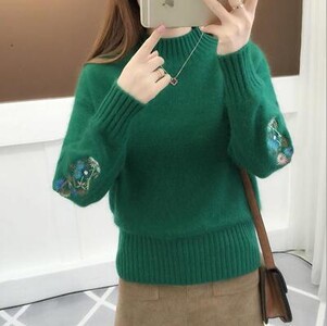 Sueter Mujer 2024 Korea uus kampsun, naiste trikotaaž, lilleline kaelus, pikkade varrukatega, kootud ülaosa paks soe pullover X540