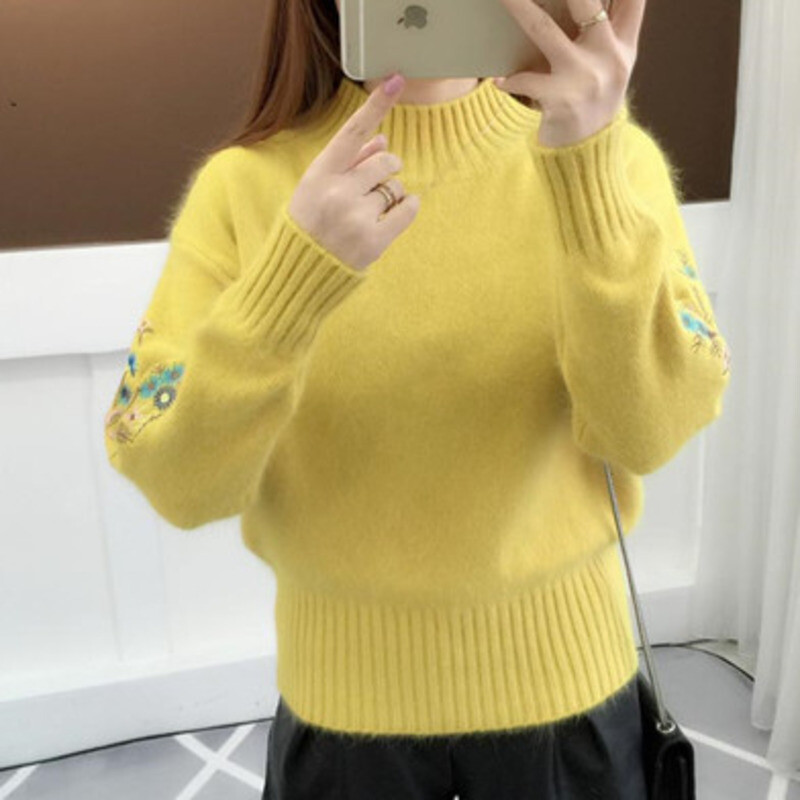 Sueter Mujer 2024 Korea uus kampsun, naiste trikotaaž, lilleline kaelus, pikkade varrukatega, kootud ülaosa paks soe pullover X540