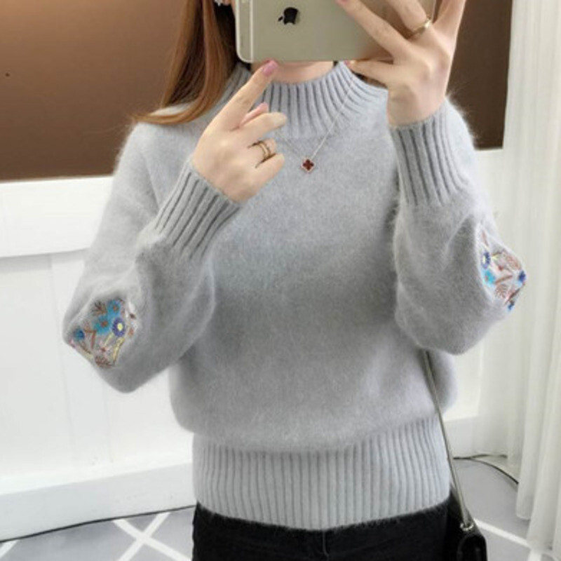 Sueter Mujer 2024 Korea uus kampsun, naiste trikotaaž, lilleline kaelus, pikkade varrukatega, kootud ülaosa paks soe pullover X540