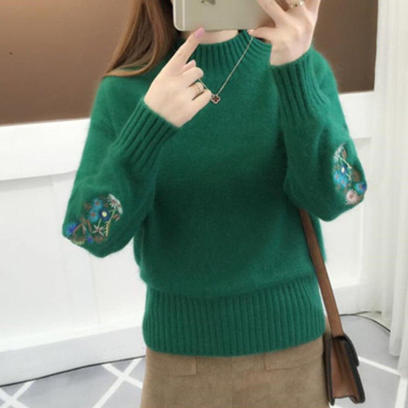 Sueter Mujer 2024 Korea uus kampsun, naiste trikotaaž, lilleline kaelus, pikkade varrukatega, kootud ülaosa paks soe pullover X540