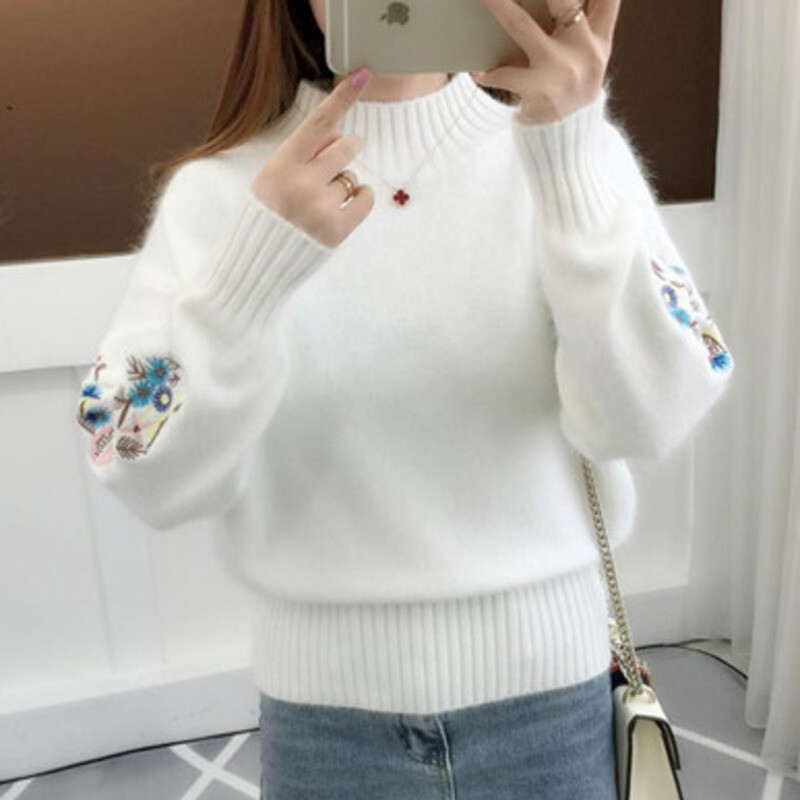 Sueter Mujer 2024 Korea uus kampsun, naiste trikotaaž, lilleline kaelus, pikkade varrukatega, kootud ülaosa paks soe pullover X540