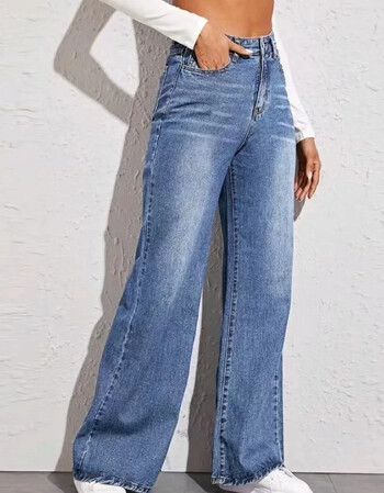 Slouchy Jeans Γυναικείο ψηλόμεσο μπλε τζιν για γυναίκες με φερμουάρ Πλύσιμο τζιν παντελόνι ίσιο ίσιο γυναικείο casual τζιν