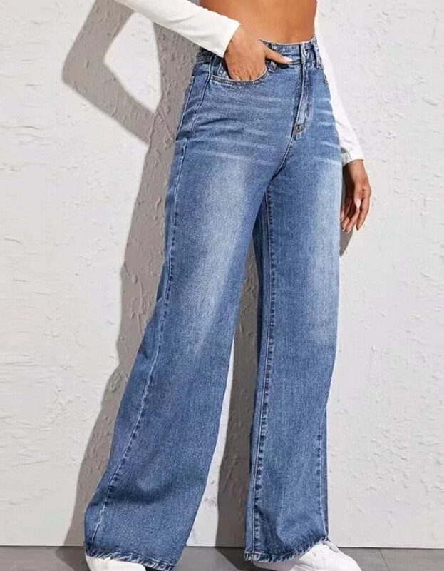 Slouchy Jeans Sieviešu džinsi ar augstu vidukli, zili džinsi sievietēm, mazgāti ar rāvējslēdzēju, līdz potītei, džinsa bikses, taisnas kājas Sieviešu ikdienas džinsi