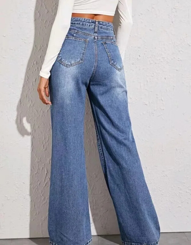 Slouchy Jeans Sieviešu džinsi ar augstu vidukli, zili džinsi sievietēm, mazgāti ar rāvējslēdzēju, līdz potītei, džinsa bikses, taisnas kājas Sieviešu ikdienas džinsi