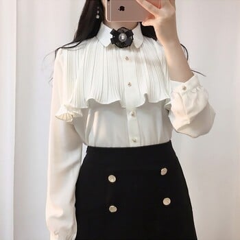 Κορέα κομψά μπλουζάκια Blusas Japan Style Κομψά Hot Cute Preppy Girls Work Button Λευκά πουκάμισα Ρετρό Flhjlwoc Fashion Γυναικείες μπλούζες