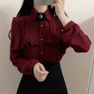 Korea Chic Tops Blusas Jaapani stiil Elegantne Kuum Armas Preppy Tüdrukute Töönööp Valged Särgid Retro Flhjlwoc Mood Naiste Pluusid