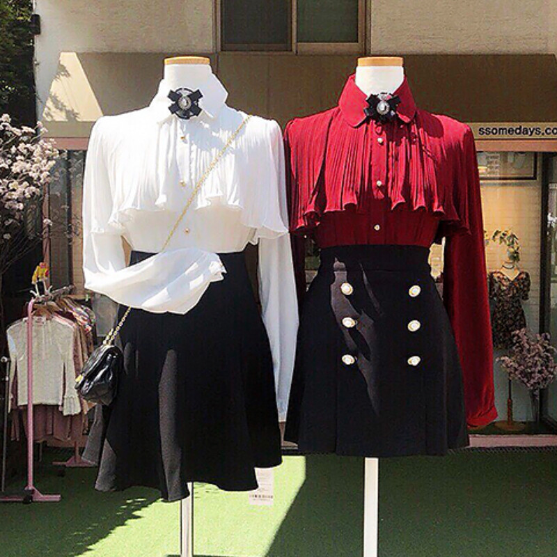 Koreja šiki topi Blusas Japānas stils Elegants Forši Jauki Preppy Girls Work Poga Balta Krekli Retro Flhjlwoc Mode Sieviešu Blūzes