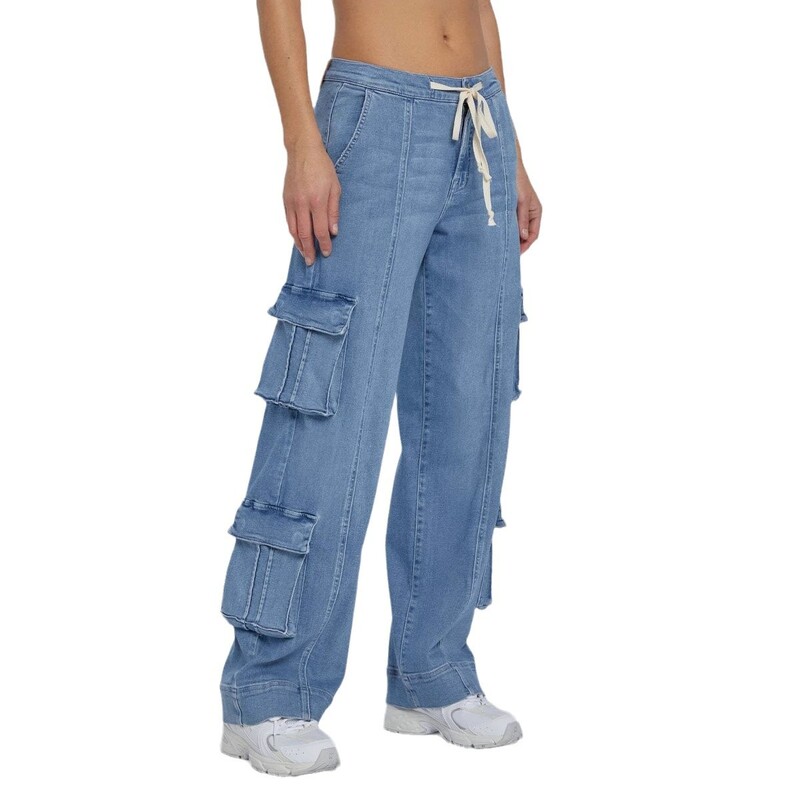 2025. aasta kevadised New Streeti naiste mitme taskuga laia säärerihmaga teksad