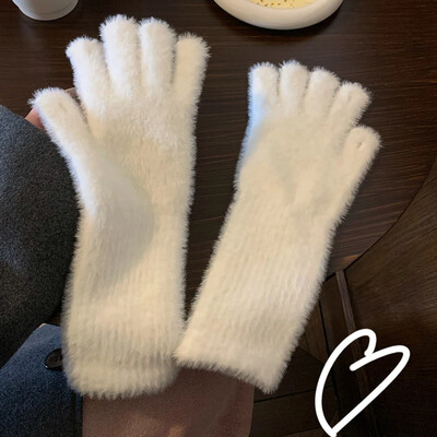 Saldie ūdeles vilnas garie cimdi sievietēm ziemas biezi adīti silti, īsi, pūkaini plīša dūraiņi, aizsargroka pret aukstumu āra cimdi