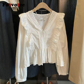 FOTVOTEE krekli sievietēm, 2024. gada vasara, jauni volāni, neregulāri, garām piedurknēm, ikdienas topi ar V veida kakla izgriezumu, masīva sieviešu modes blūze