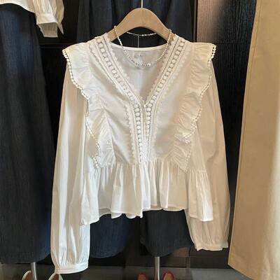 FOTVOTEE krekli sievietēm, 2024. gada vasara, jauni volāni, neregulāri, garām piedurknēm, ikdienas topi ar V veida kakla izgriezumu, masīva sieviešu modes blūze