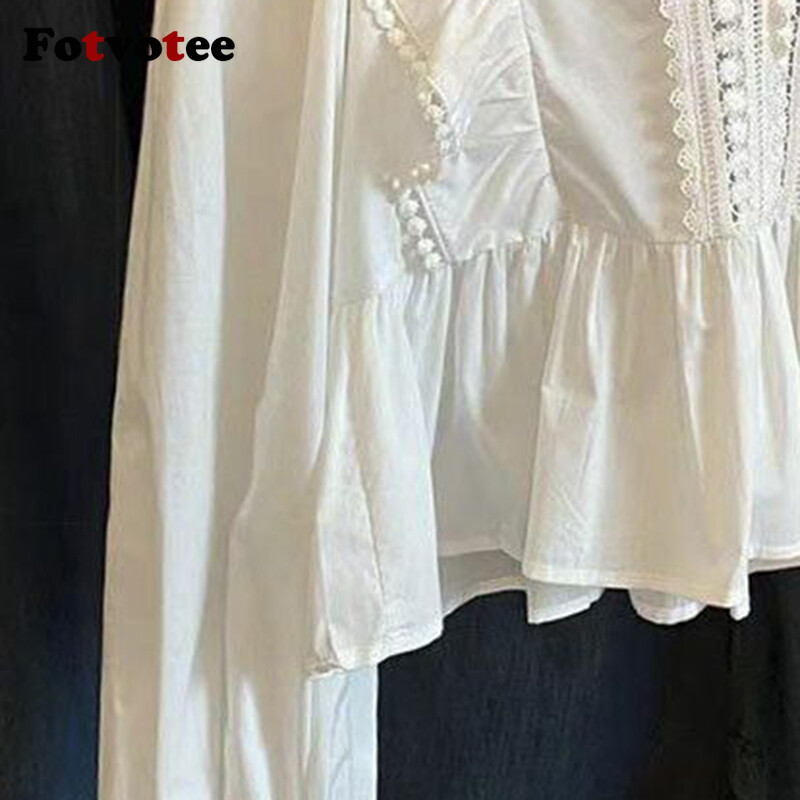 FOTVOTEE krekli sievietēm, 2024. gada vasara, jauni volāni, neregulāri, garām piedurknēm, ikdienas topi ar V veida kakla izgriezumu, masīva sieviešu modes blūze