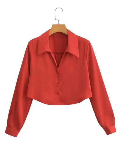 2023 лято Нова дамска копринена изрязана риза с дълъг ръкав Европейски американски стил Модна дамска блуза 1530