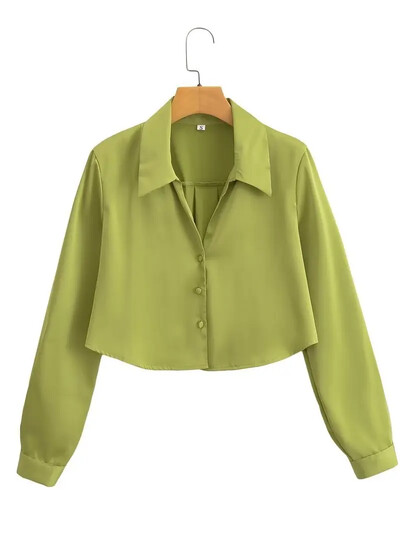 2023 лято Нова дамска копринена изрязана риза с дълъг ръкав Европейски американски стил Модна дамска блуза 1530