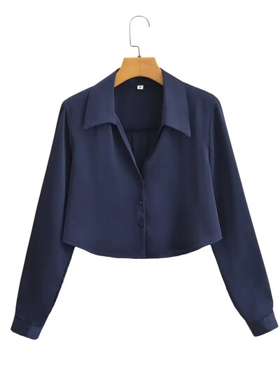 2023 лято Нова дамска копринена изрязана риза с дълъг ръкав Европейски американски стил Модна дамска блуза 1530