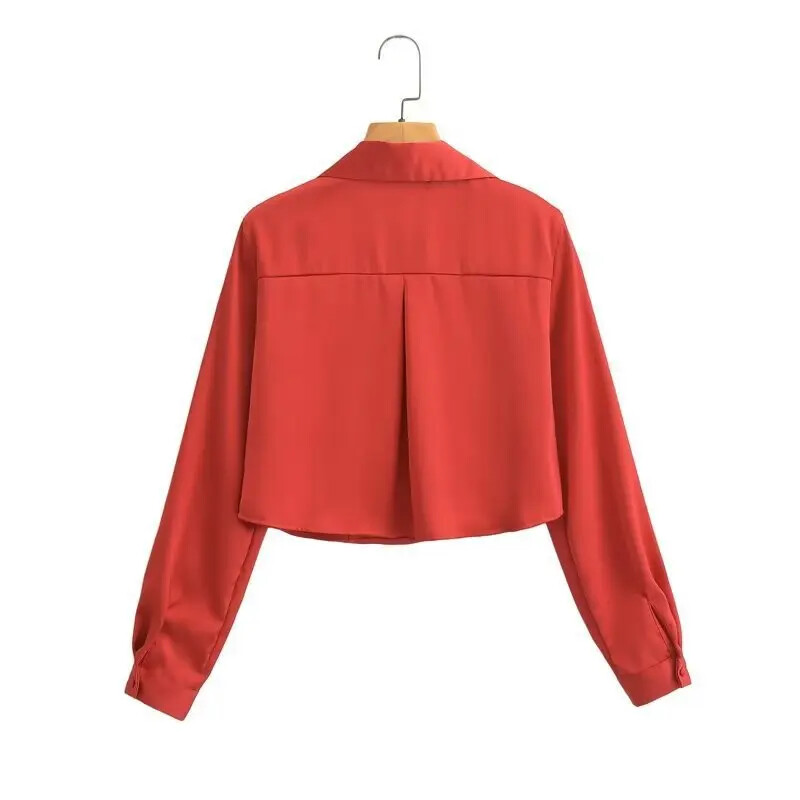 2023 лято Нова дамска копринена изрязана риза с дълъг ръкав Европейски американски стил Модна дамска блуза 1530