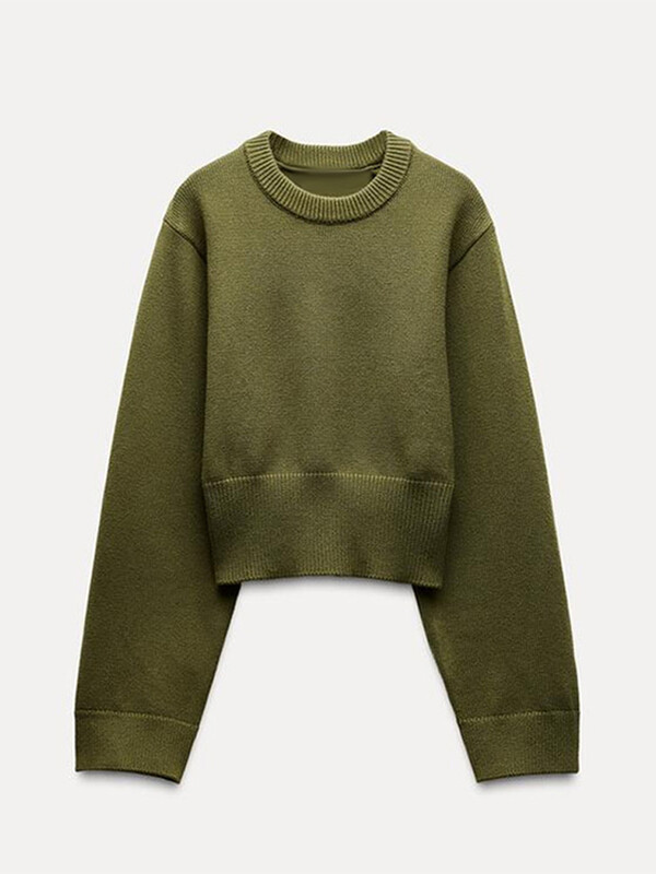 Soliidne kootud Crop kampsun naiste õhuke O-kaelusega pikkade varrukatega naiste lühike sviiter 2025 Spring Lady Sobivad kudumid