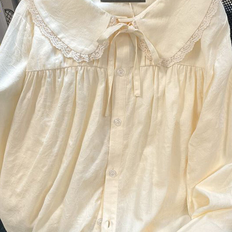 Xpabb Sweet Lace ar ziediem apkakles krekls sievietēm rudens ar garām piedurknēm brīva ikdienas blūze sievietēm, kas atbilst pogām