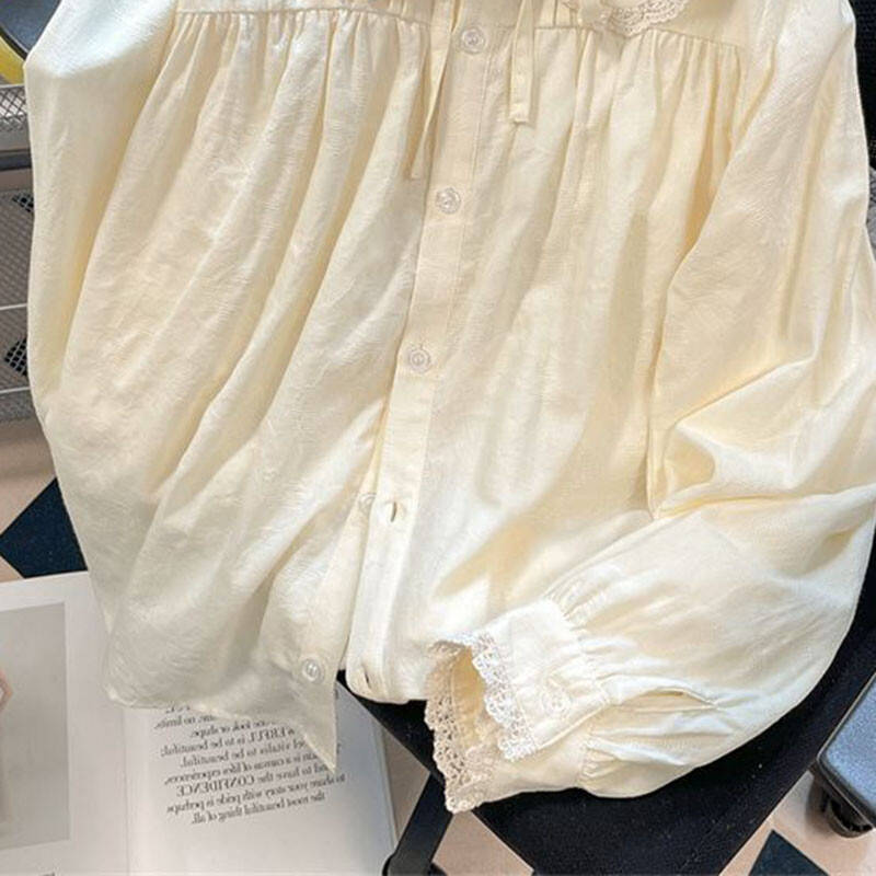 Xpabb Sweet Lace ar ziediem apkakles krekls sievietēm rudens ar garām piedurknēm brīva ikdienas blūze sievietēm, kas atbilst pogām