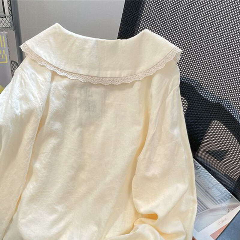 Xpabb Sweet Lace ar ziediem apkakles krekls sievietēm rudens ar garām piedurknēm brīva ikdienas blūze sievietēm, kas atbilst pogām