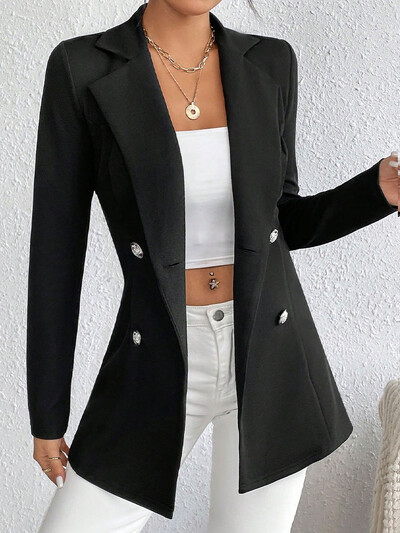 Uusim naiste jope, talvine tänavarõivas, moodne kaherealine pikkade varrukatega õhuke mantel Naiste elegantsed mitmekülgsed rõivad