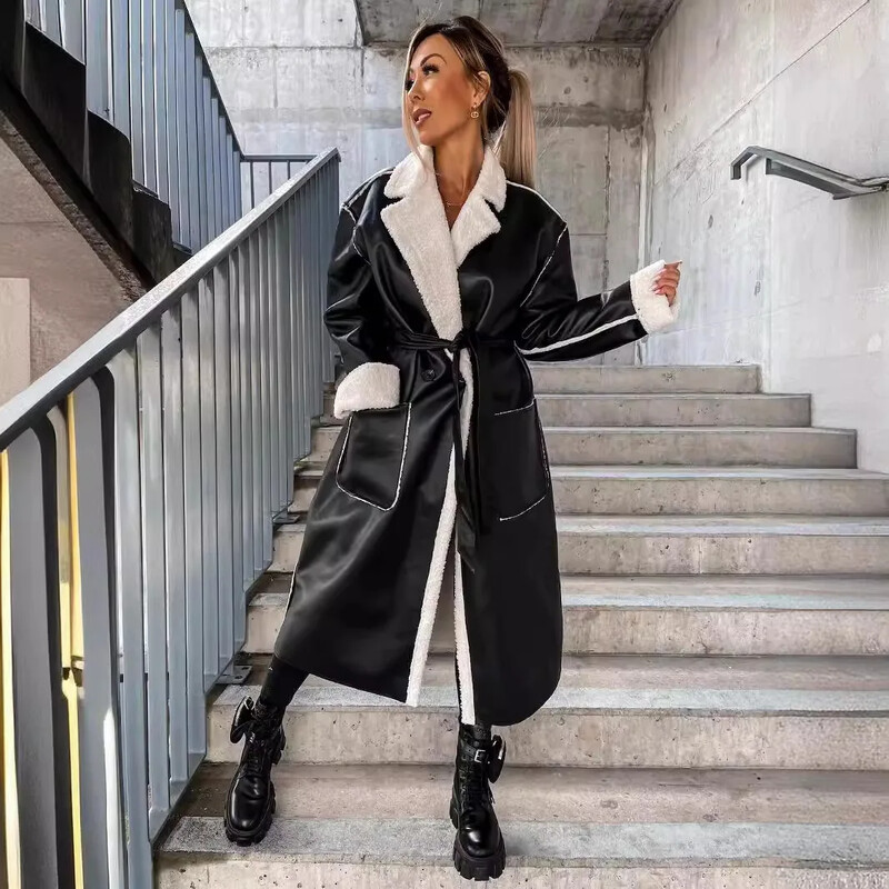 Pavasara rudens garš, daudzpusīgs Eiropas stila sieviešu trenčs, biezināts brīvs piegriezums, moderns jaka ar atloku