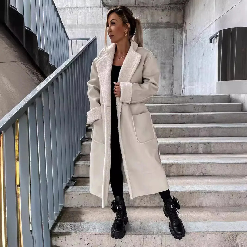 Pavasara rudens garš, daudzpusīgs Eiropas stila sieviešu trenčs, biezināts brīvs piegriezums, moderns jaka ar atloku