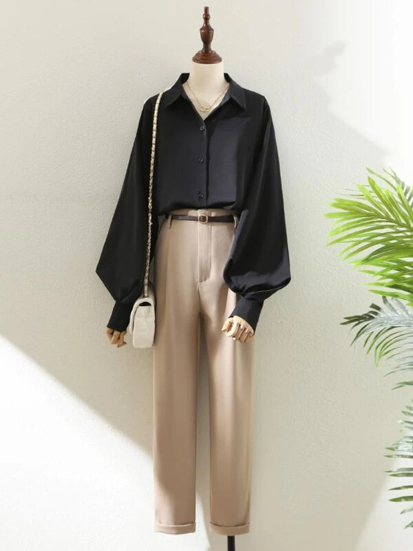 Košulje Žene Jednobojne Jednostavne Uredske dame Sveobuhvatne Dnevni temperament OL Kreativnost Posebne majice Korejski stil Moderne ležerne klasike