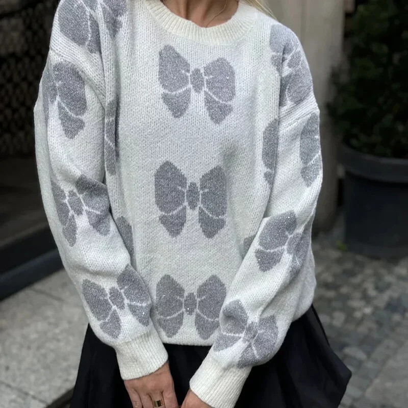 Sieviešu džemperis ar O veida kakla izgriezumu, džemperis Design Sense Niche Tops Rudens Ziemas Butterfly Rakstu Džemperis Modes Trikotāžas Top Streetwear