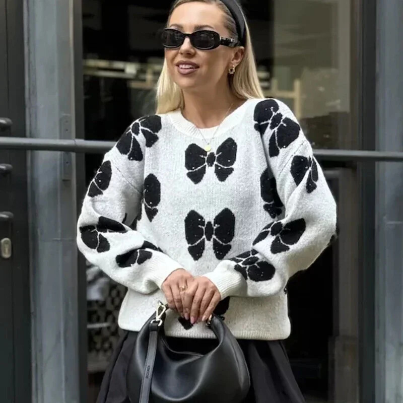 Sieviešu džemperis ar O veida kakla izgriezumu, džemperis Design Sense Niche Tops Rudens Ziemas Butterfly Rakstu Džemperis Modes Trikotāžas Top Streetwear