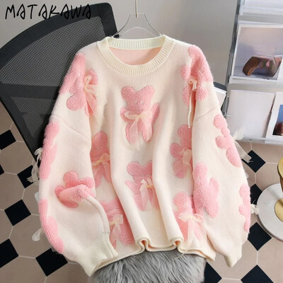 Matakawa Cartoon Roosa Naiste Kampsunid Kubud Sügistalv Korea mood Sweet Pull Femme Kawaii Lahtised Soe Retro Pullovers