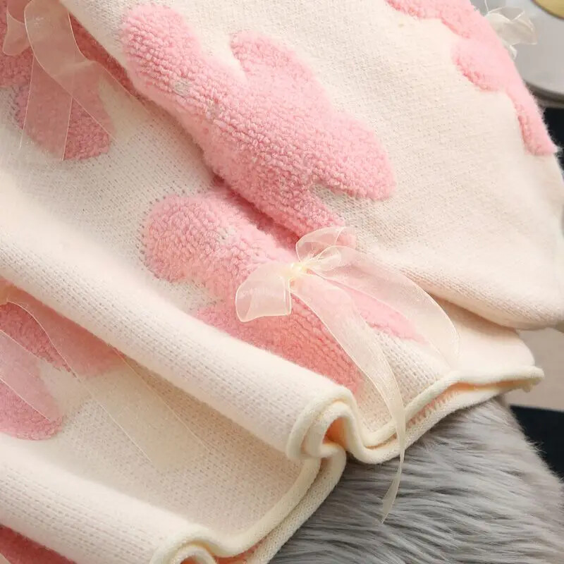 Matakawa multfilma rozā sieviešu džemperi banti rudens ziema korejiešu modes salda vilkšana sieviete Kawaii brīvi silti retro džemperi