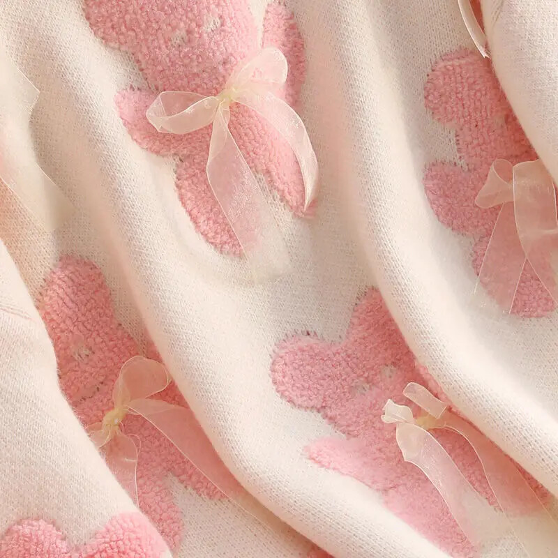 Matakawa multfilma rozā sieviešu džemperi banti rudens ziema korejiešu modes salda vilkšana sieviete Kawaii brīvi silti retro džemperi