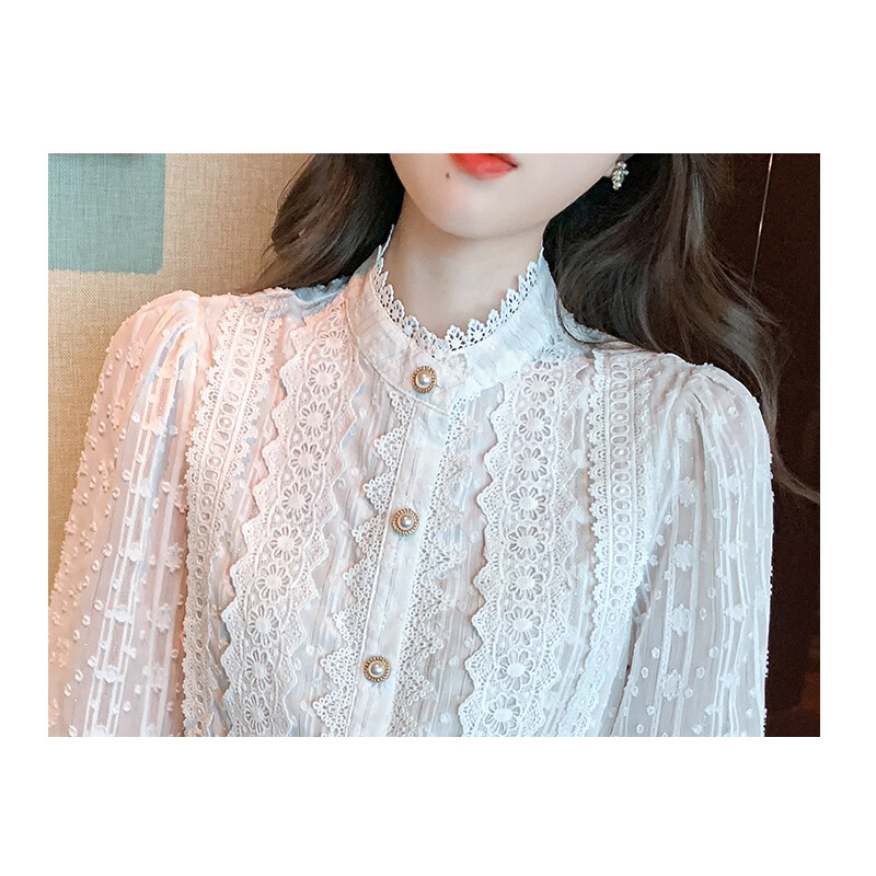 Rudens sieviešu balts mežģīņu blūzes krekls sieviešu topi ar garām piedurknēm blūze sievietēm Blusas Mujer De Moda 2024 Blūzes Sieviešu krekli E382