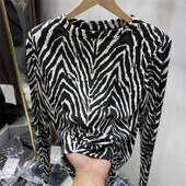 Design Sense Niche Sebra Print pikkade varrukatega naiste T-särk fliisi ja vananemist vähendava soolapõhjaga western stiilis