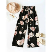Sieviešu 1XL-5XL liela izmēra dinamiskas ziedu bikses ar platām kājām ar ērtu, elastīgu vidukli — vējains ikdienas vasaras apģērbs sievietēm