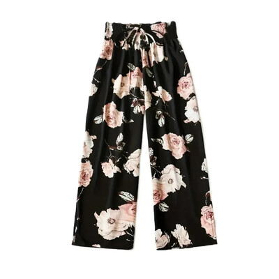 Sieviešu 1XL-5XL liela izmēra dinamiskas ziedu bikses ar platām kājām ar ērtu, elastīgu vidukli — vējains ikdienas vasaras apģērbs sievietēm