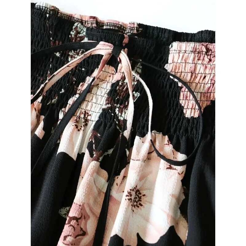 Sieviešu 1XL-5XL liela izmēra dinamiskas ziedu bikses ar platām kājām ar ērtu, elastīgu vidukli — vējains ikdienas vasaras apģērbs sievietēm