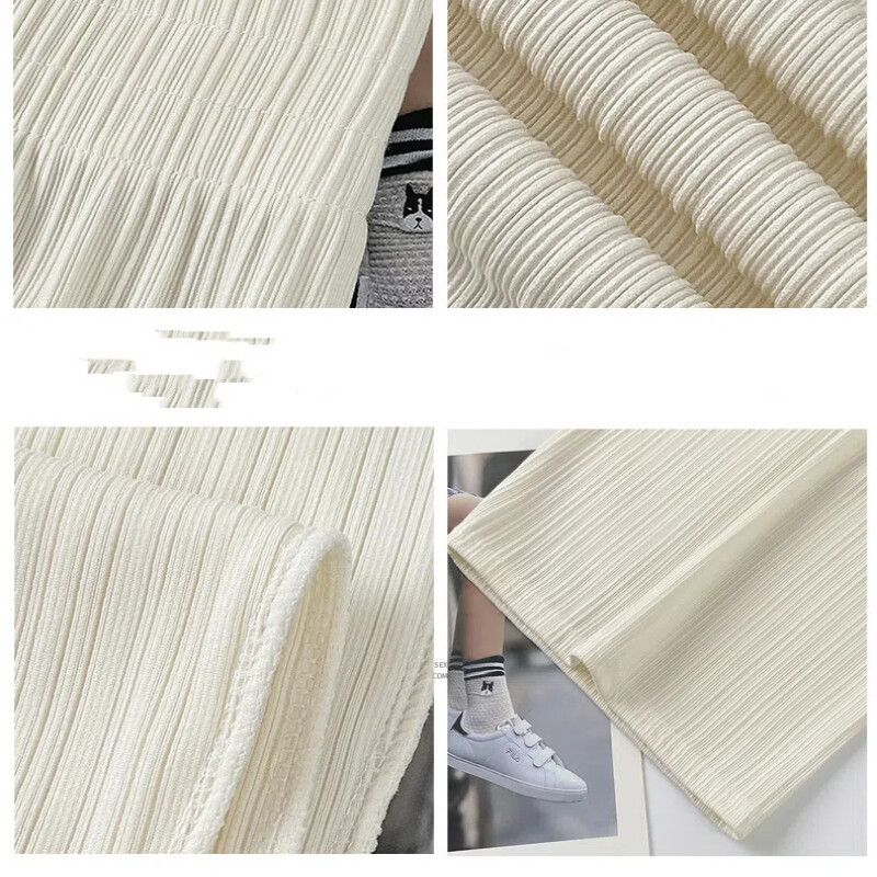 Sieviešu ledus zīda platas kājas 2024. gada vasarā, elastīgas, skrūvējamas kabatas, vienkrāsainas, brīvas, taisnas bikses