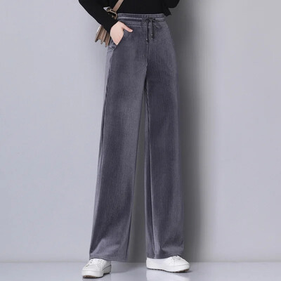 Naiste püksid sügisel ja talvel, avarad sirge säärega vabaaja püksid tilkuva tundega, suured triibulised sametpüksid