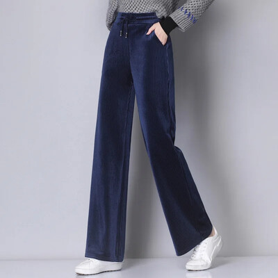 Naiste püksid sügisel ja talvel, avarad sirge säärega vabaaja püksid tilkuva tundega, suured triibulised sametpüksid