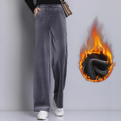 Naiste püksid sügisel ja talvel, avarad sirge säärega vabaaja püksid tilkuva tundega, suured triibulised sametpüksid