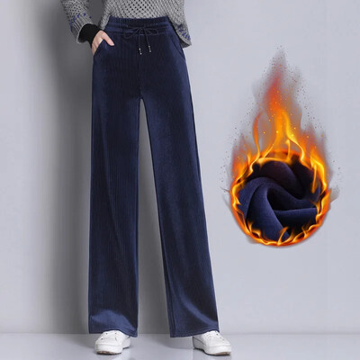 Naiste püksid sügisel ja talvel, avarad sirge säärega vabaaja püksid tilkuva tundega, suured triibulised sametpüksid