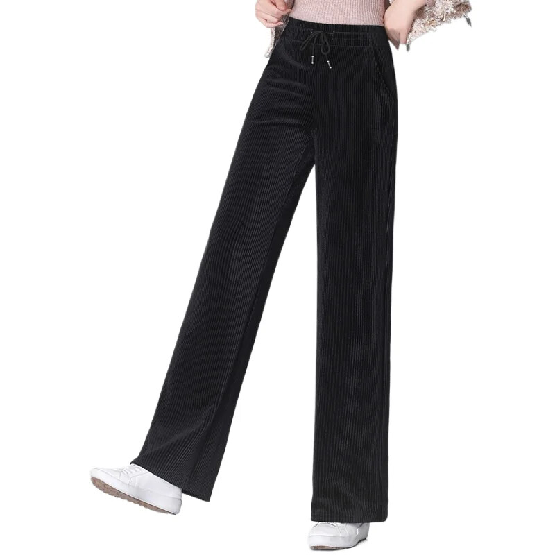 Naiste püksid sügisel ja talvel, avarad sirge säärega vabaaja püksid tilkuva tundega, suured triibulised sametpüksid