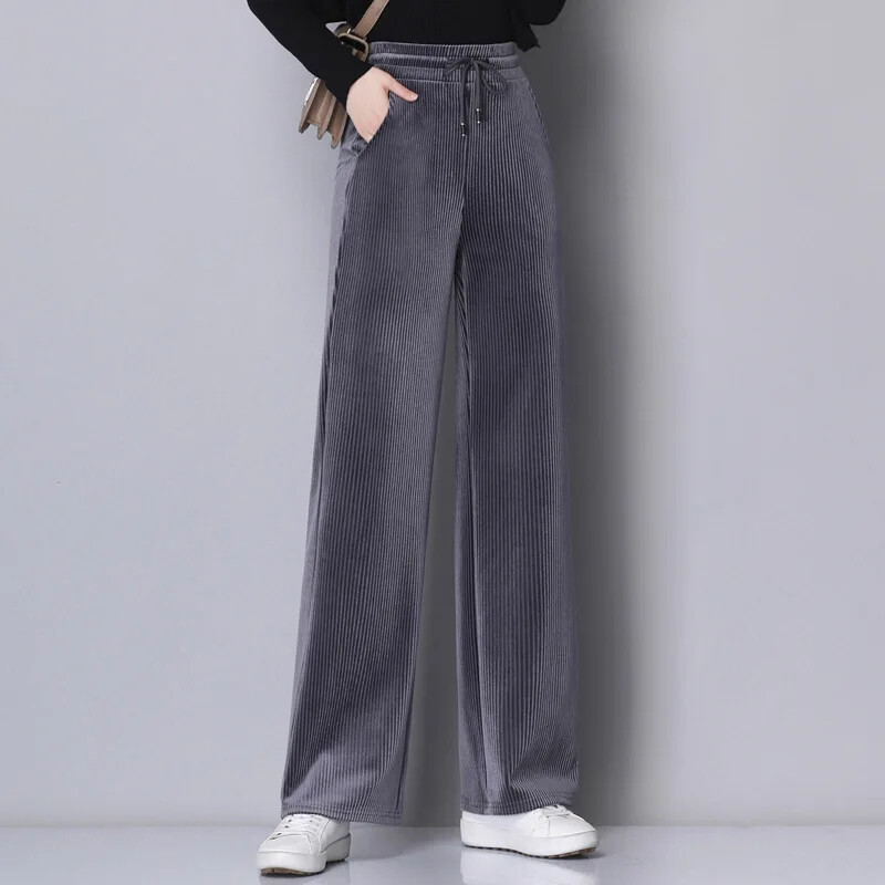 Naiste püksid sügisel ja talvel, avarad sirge säärega vabaaja püksid tilkuva tundega, suured triibulised sametpüksid