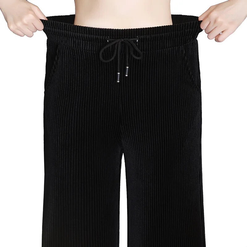 Naiste püksid sügisel ja talvel, avarad sirge säärega vabaaja püksid tilkuva tundega, suured triibulised sametpüksid